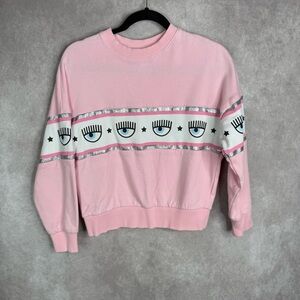 Chiara Ferragni Logomania-Motif Evil Eye Cotton Sweatshirt In Pink Women's Sz S